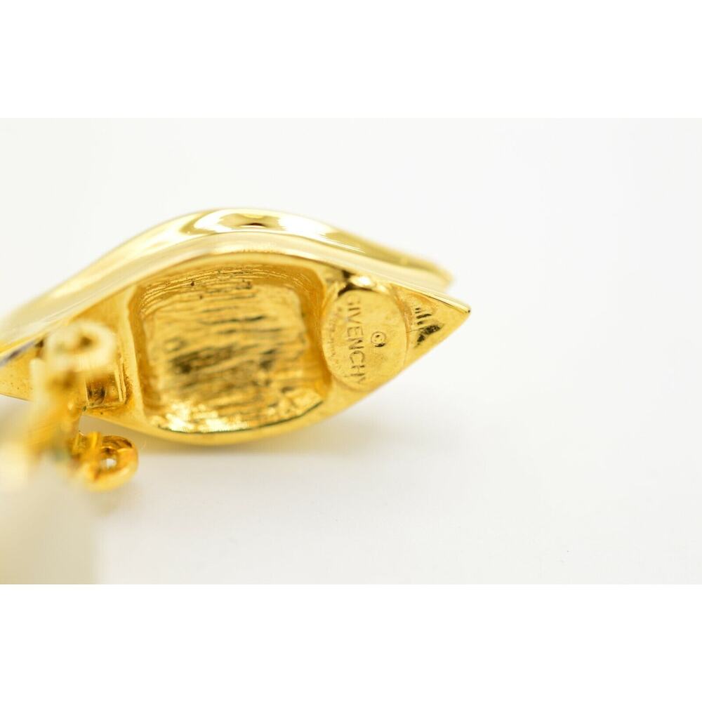 Givenchy Vintage Dangle Clip On Earrings Gold 1.5" Drop Chunky Signed 1980s 9I - Picture 11 of 11